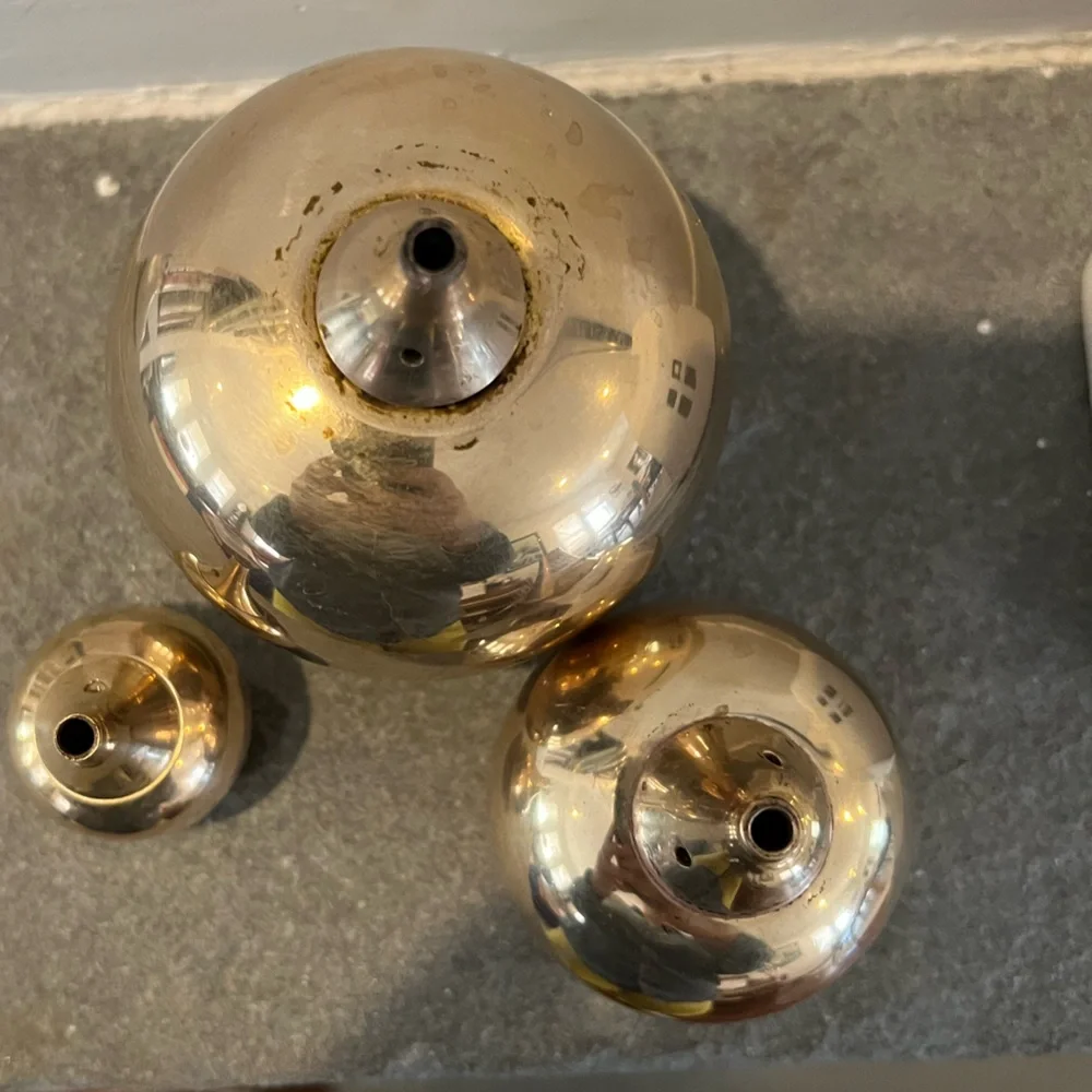 Vintage Svend Jensen Solid Brass Round Teardrop Oil Lamps Set (3)